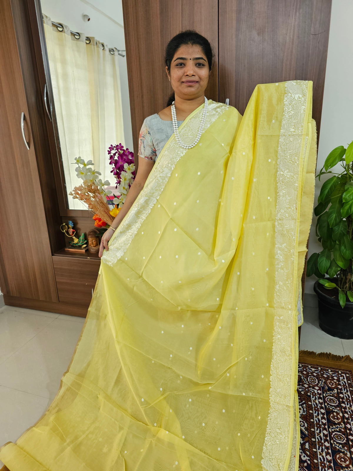 Organza Parsi Gara Saree  - Yellow