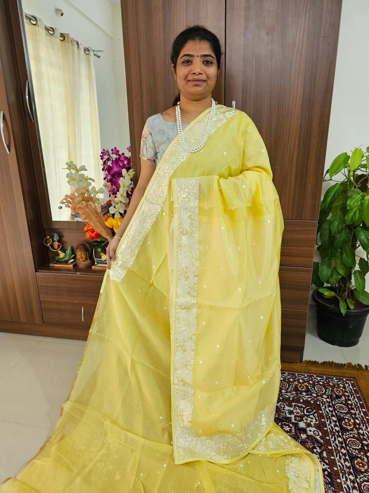 Organza Parsi Gara Saree  - Yellow