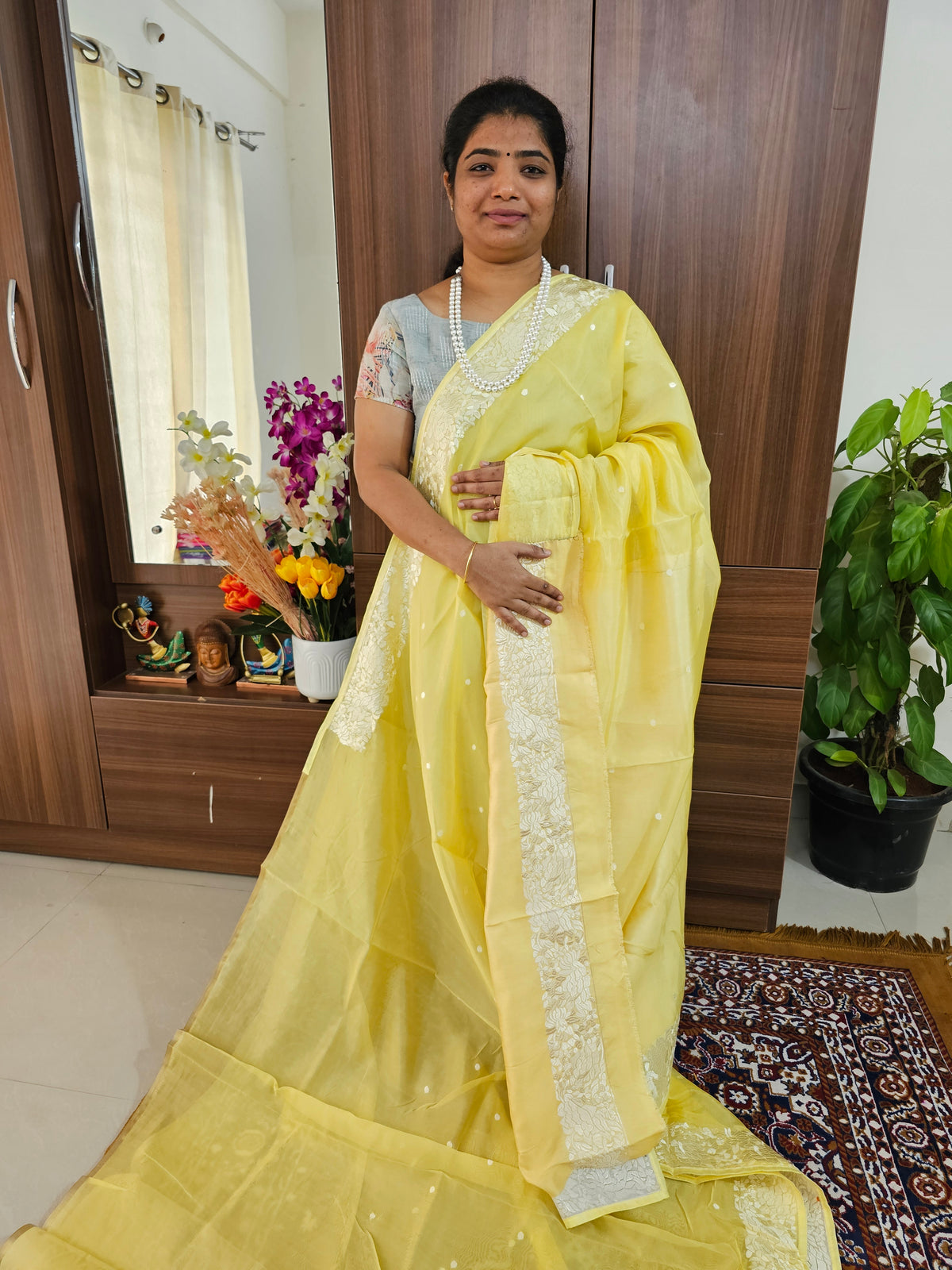 Organza Parsi Gara Saree  - Yellow