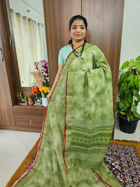 Tissue Linen with Kutch Embroidery Sarees -  Green