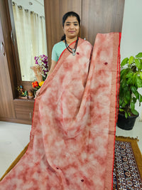 Tissue Linen with Kutch Embroidery Sarees -  Red