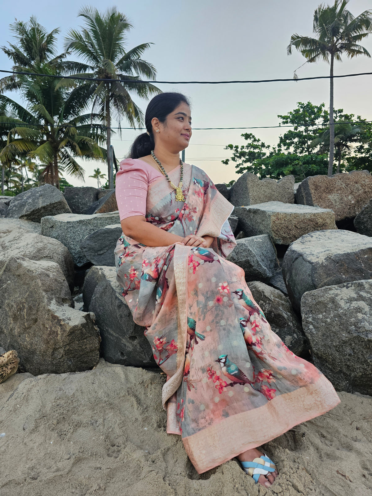 Silk Georgette Saree - Peach