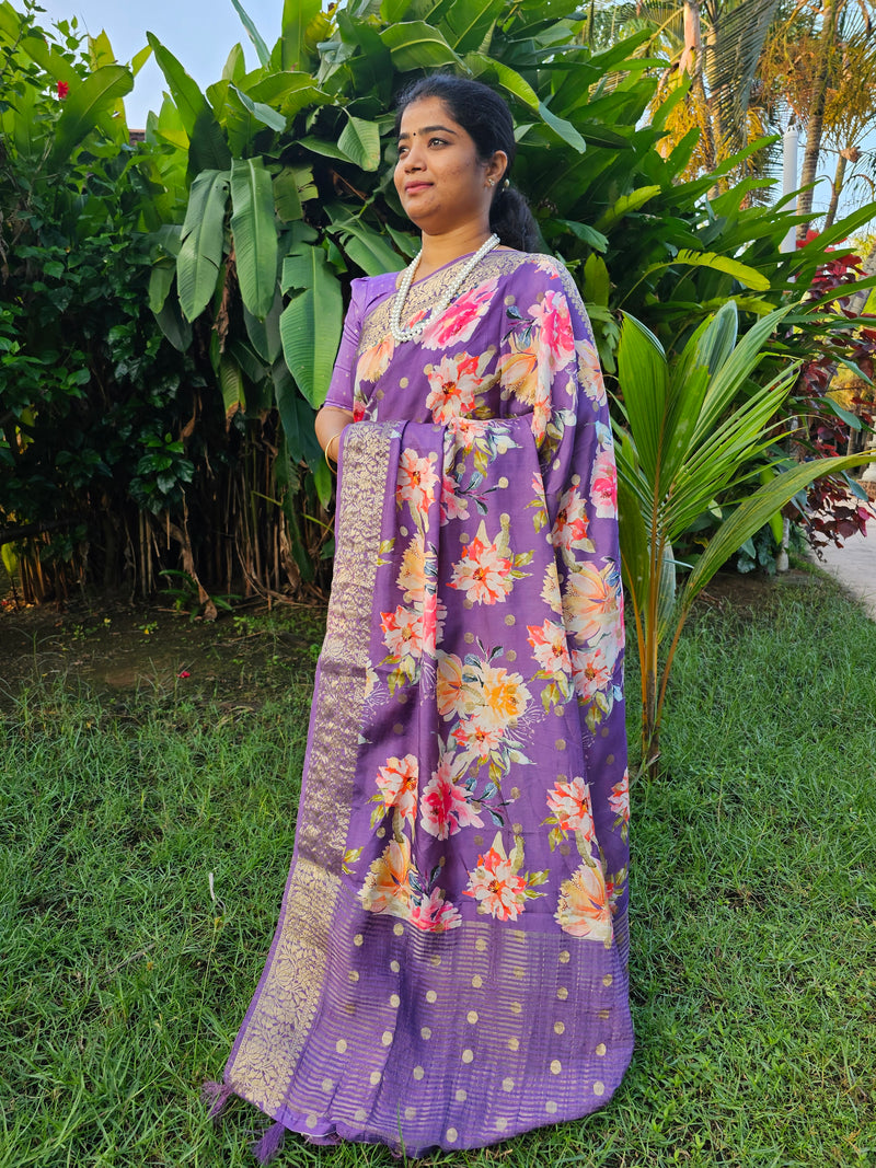 Silk Georgette Saree - Lavender