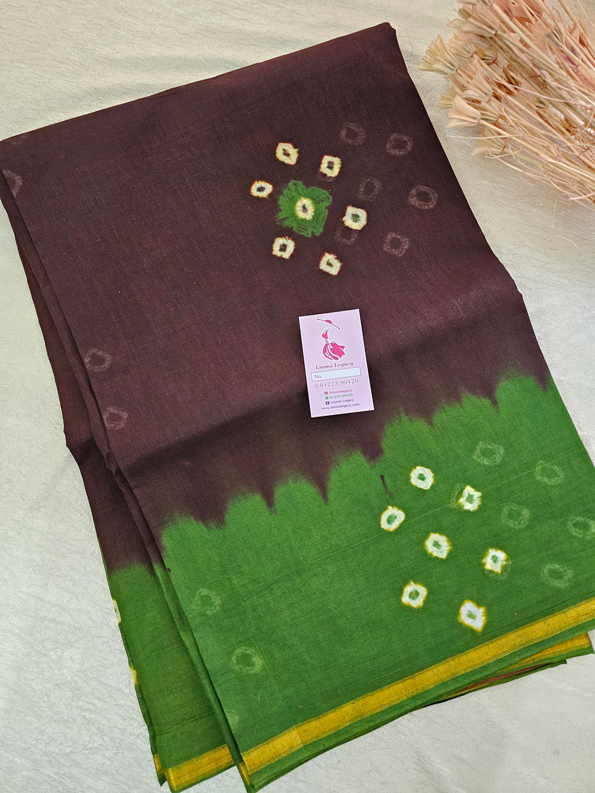 Madurai Sungadi Cotton Saree - Green with Brown