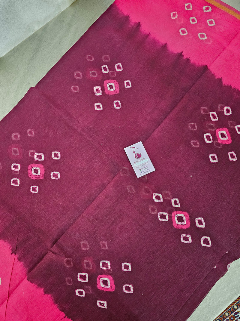 Madurai Sungadi Cotton Saree - Maroon with Pink