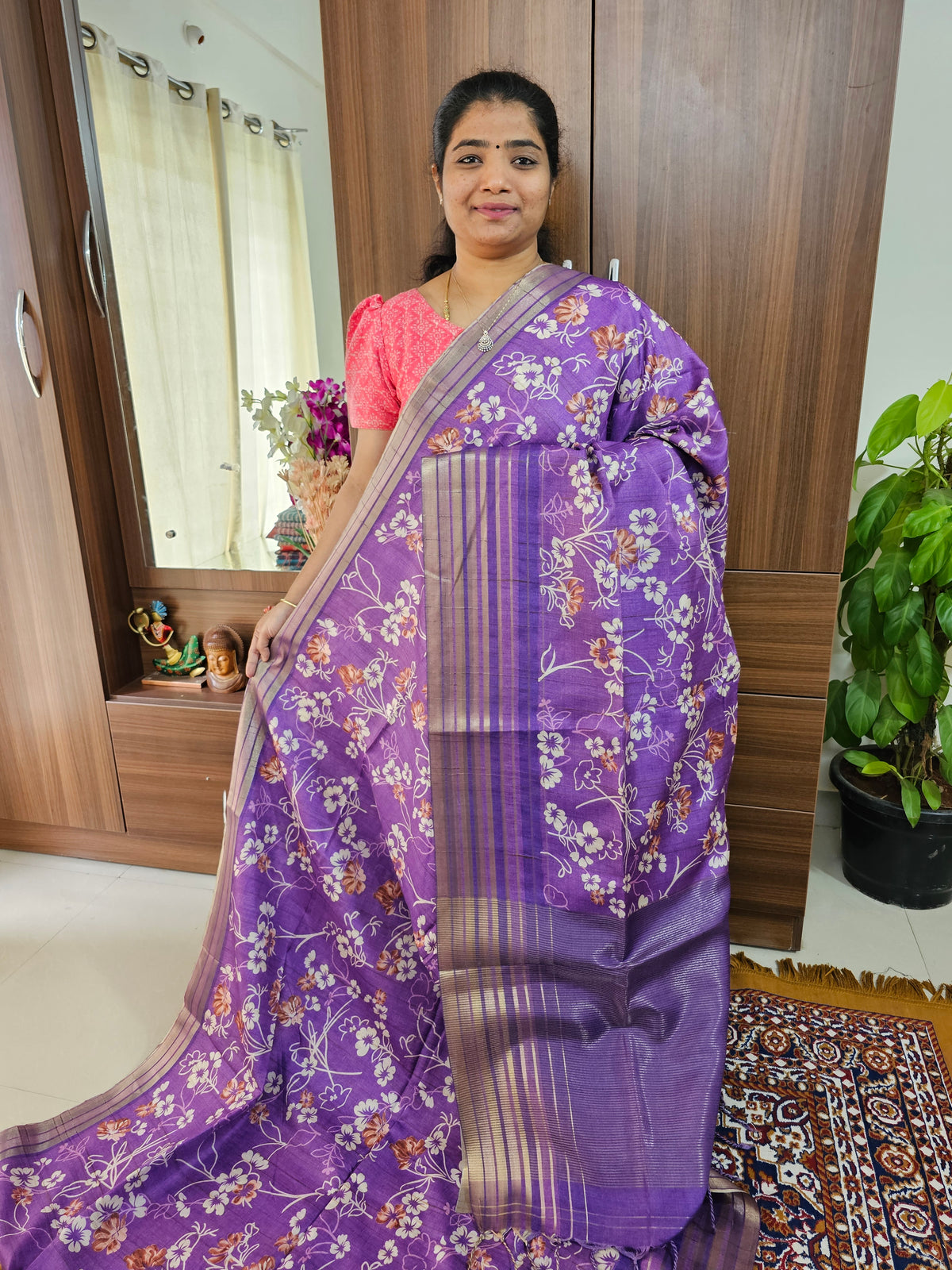 Semi Tussar with Digital Printed Saree - Purple