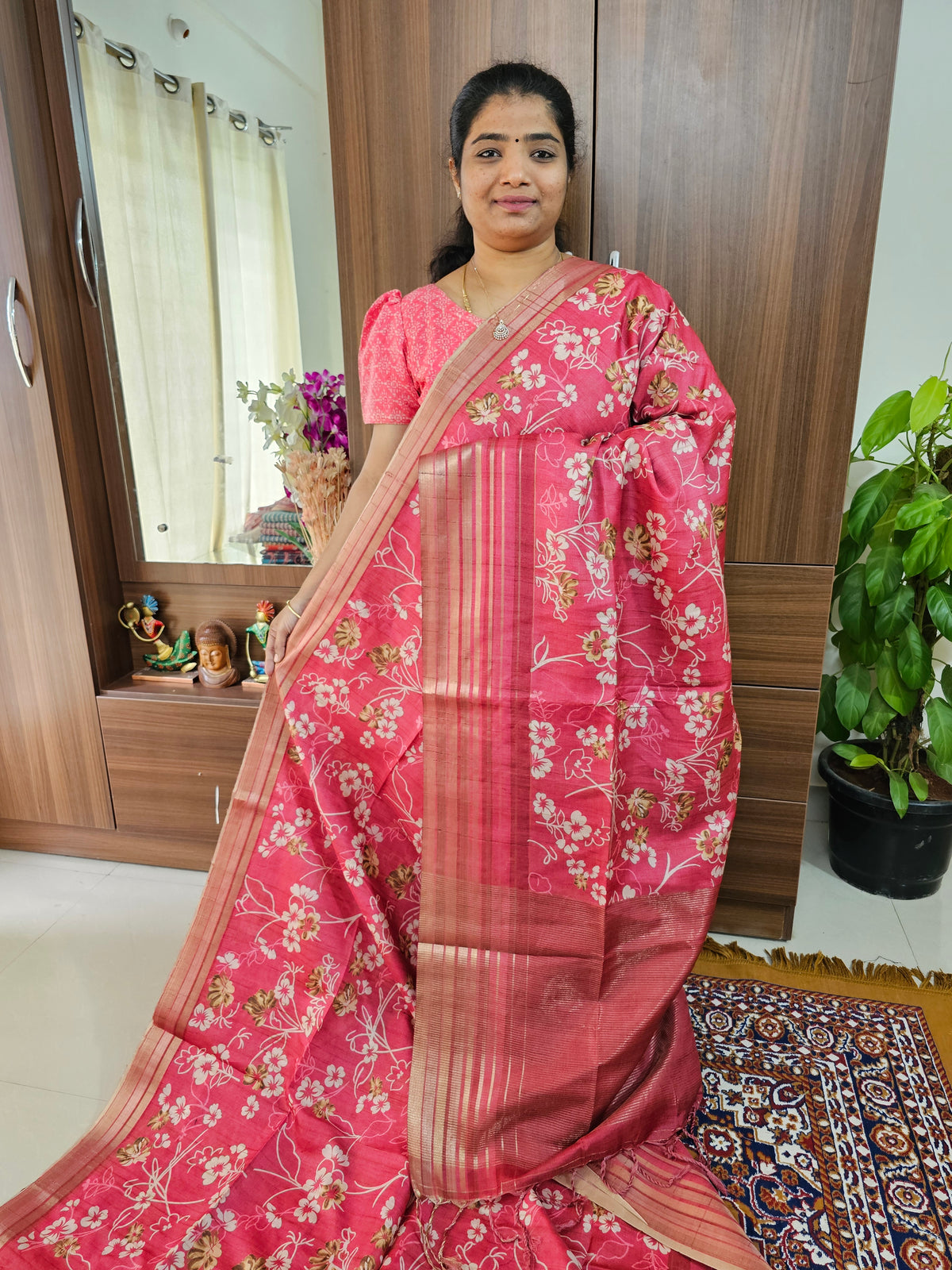 Semi Tussar with Digital Printed Saree - Pink