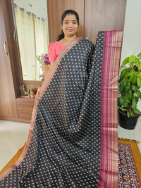 Semi Tussar with Digital Printed Saree - Black with Magenta Pink