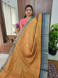 Semi Tussar with Digital Printed Saree - Mustard Yellow with Dark Green