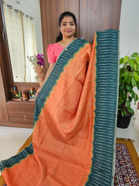 Semi Ghicha Shibori Printed Saree - Orange with Peacock Green