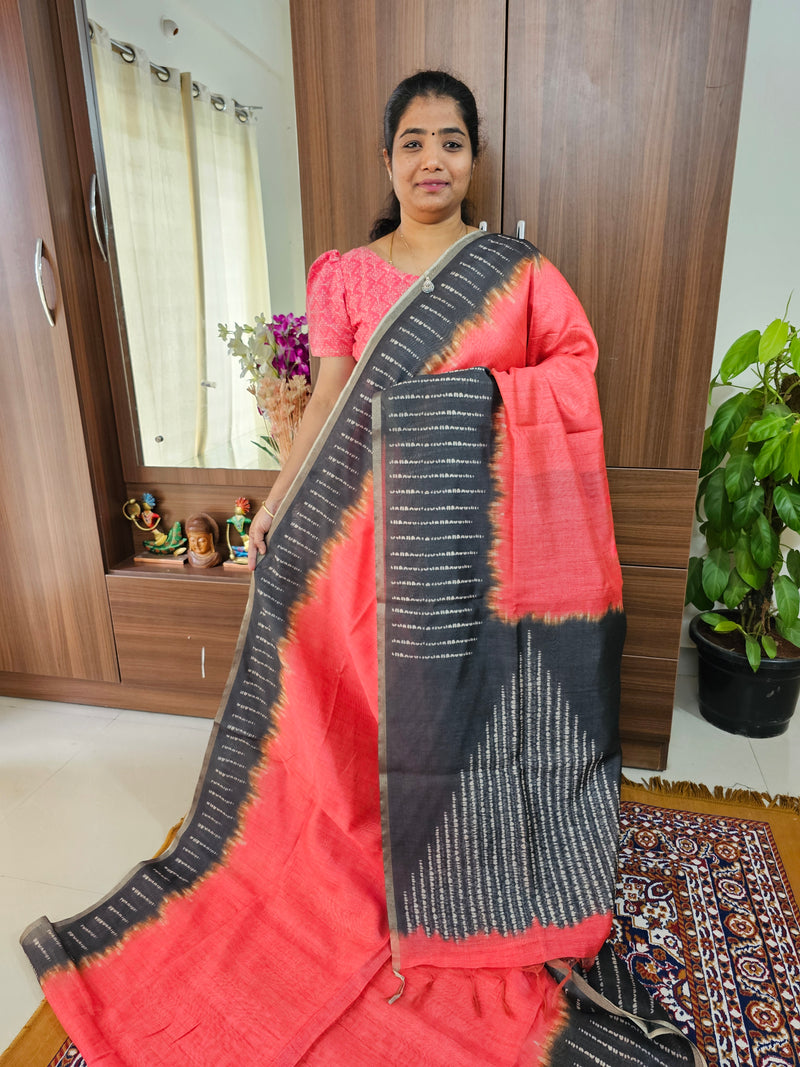 Semi Ghicha Shibori Printed Saree - Red with Black