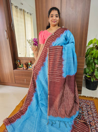 Semi Ghicha Shibori Printed Saree - Blue with Brown