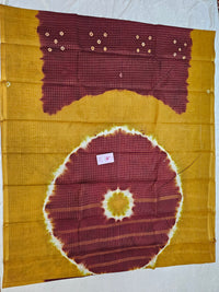 Madurai Sungadi Cotton Small Checks  Saree - Maroon with Mustard Yellow