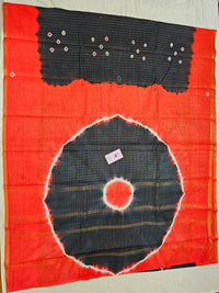 Madurai Sungadi Cotton Small Checks  Saree - Black with Orange