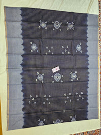 Madurai Sungadi Cotton Small Checks  Saree - Navy Blue with Grey