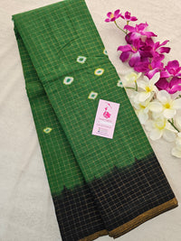 Madurai Sungadi Cotton Small Checks  Saree - Green with Black