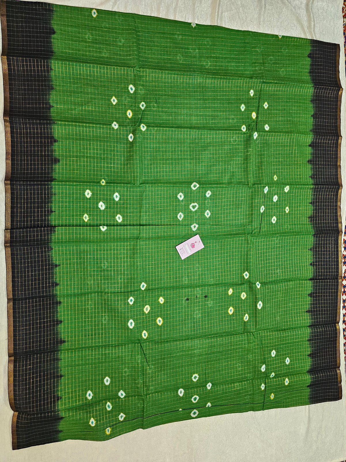 Madurai Sungadi Cotton Small Checks  Saree - Green with Black