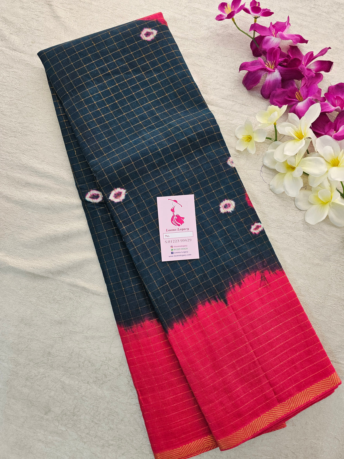 Madurai Sungadi Cotton Small Checks  Saree - Peacock Green with Pink