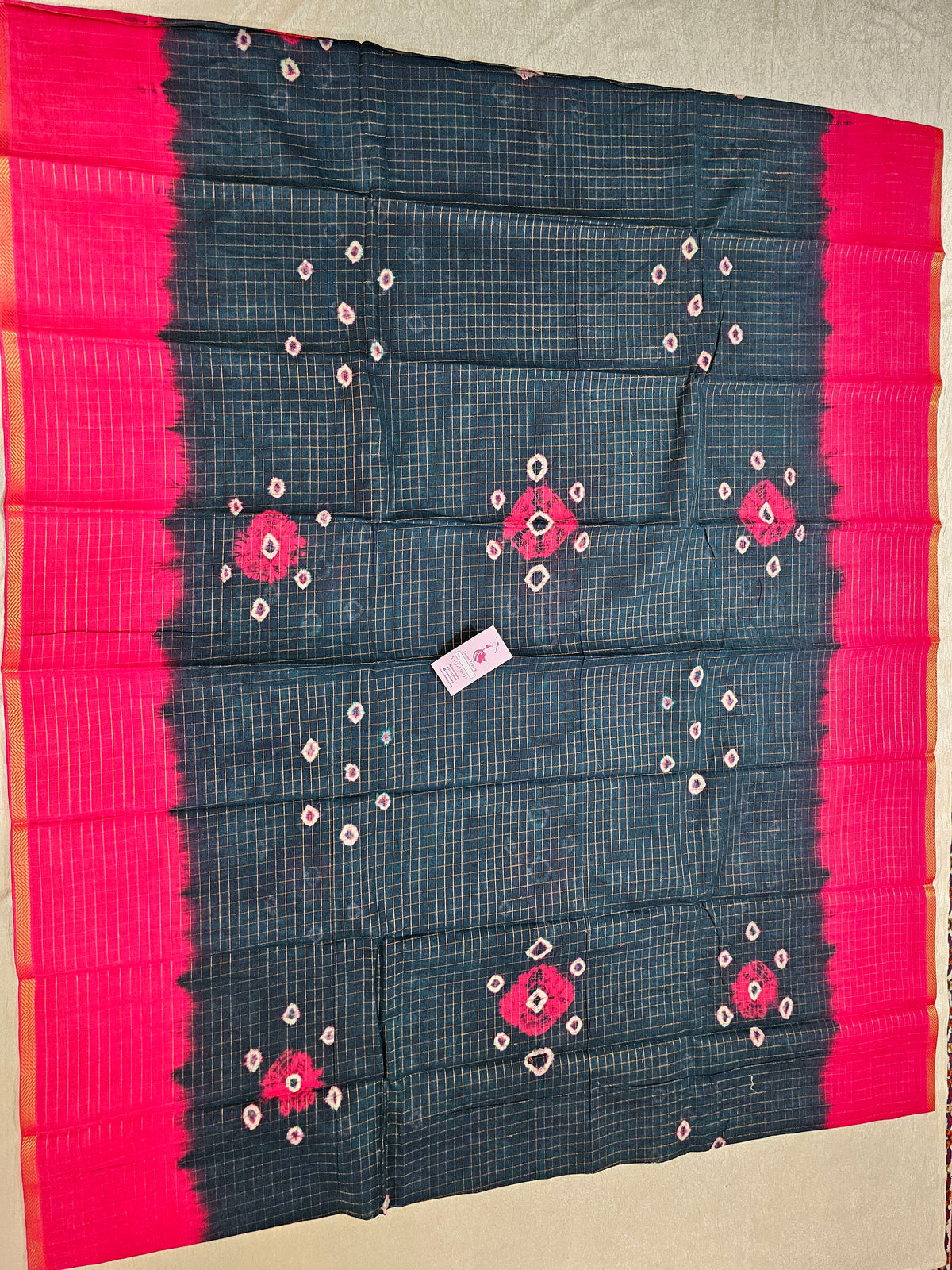 Madurai Sungadi Cotton Small Checks  Saree - Peacock Green with Pink