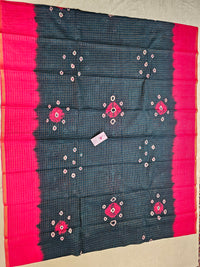 Madurai Sungadi Cotton Small Checks  Saree - Peacock Green with Pink