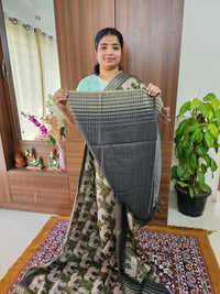 Semi Tussar with Digital Printed Saree - Green with Dark Grey