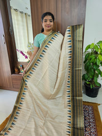 Semi Tussar with Digital Printed Saree - Cream with Dark Green