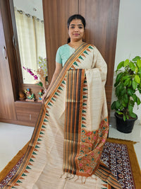 Semi Tussar with Digital Printed Saree - Cream with Orange