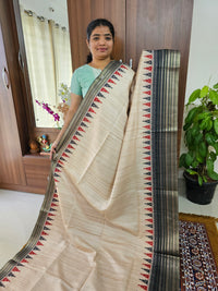 Semi Tussar with Digital Printed Saree - Cream with Grey