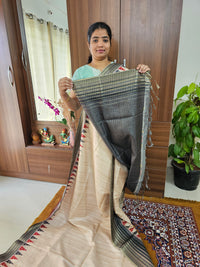 Semi Tussar with Digital Printed Saree - Cream with Grey