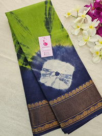 Madurai Sungadi Cotton Saree with Big Borders - Green with Navy Blue