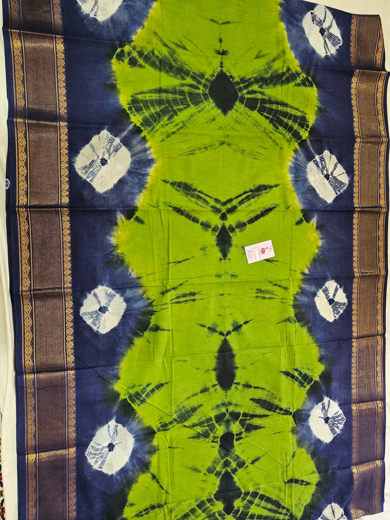 Madurai Sungadi Cotton Saree with Big Borders - Green with Navy Blue