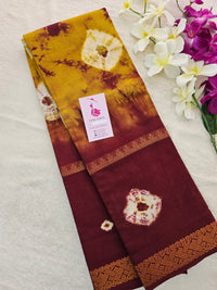 Madurai Sungadi Cotton Saree with Mayruri Border - Mustard with Brown