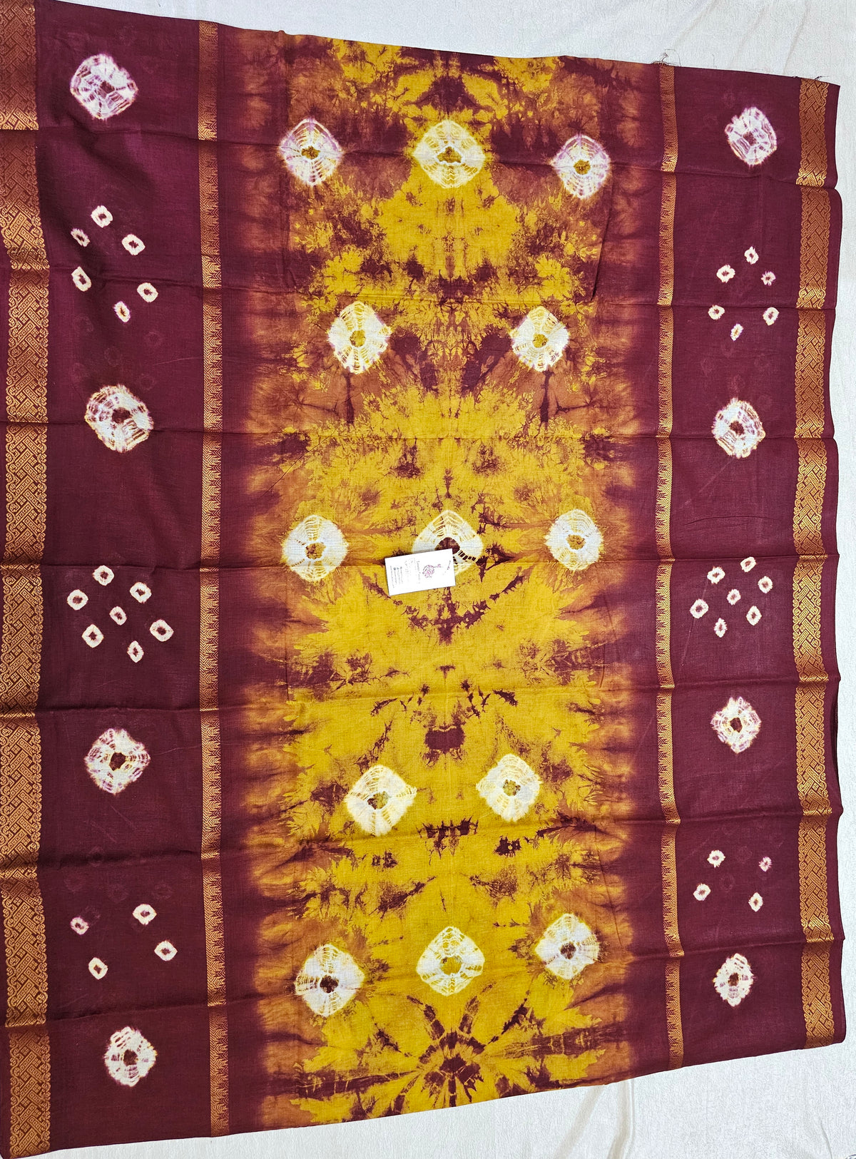 Madurai Sungadi Cotton Saree with Mayruri Border - Mustard with Brown