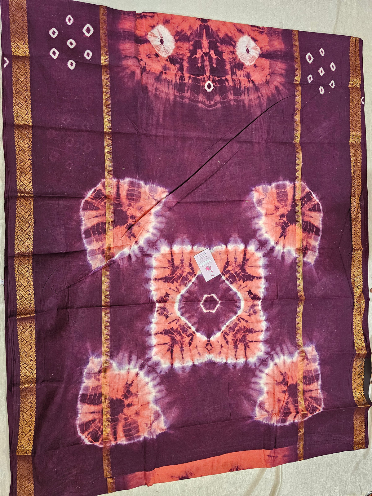 Madurai Sungadi Cotton Saree with Mayruri Border - Peach with Purple