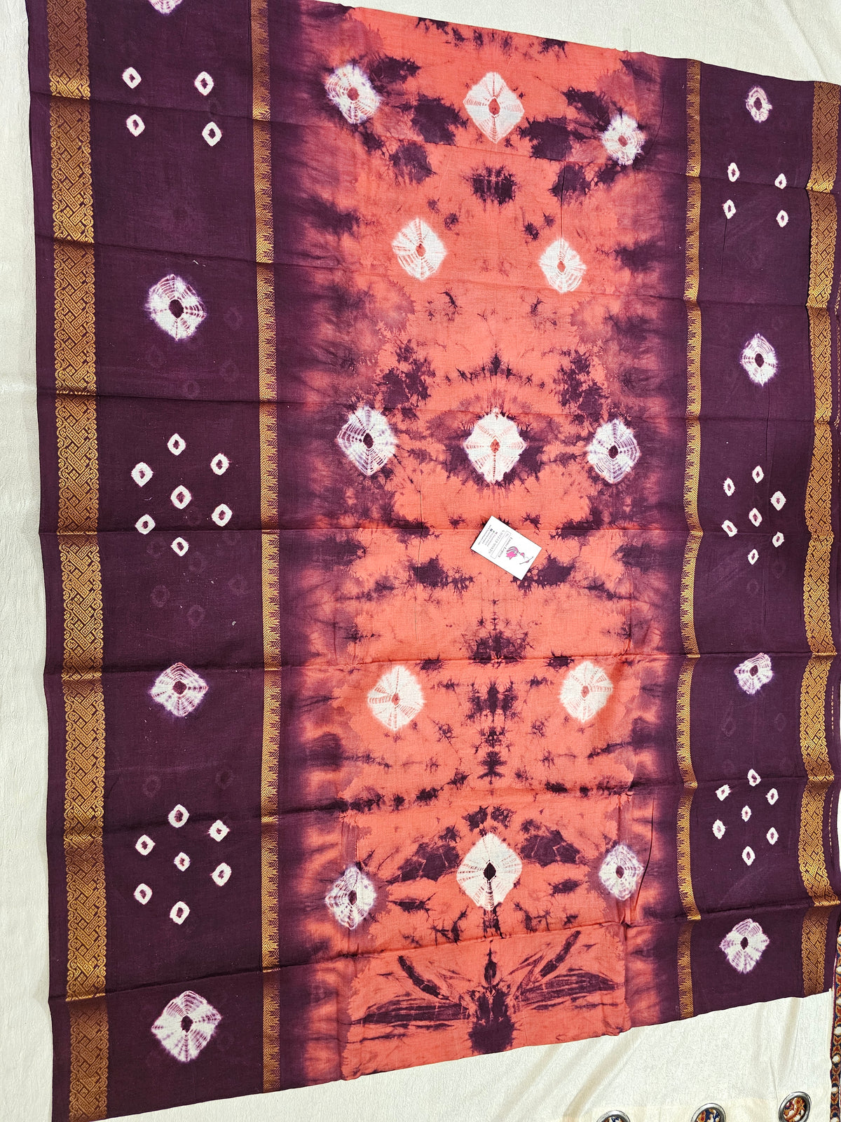 Madurai Sungadi Cotton Saree with Mayruri Border - Peach with Purple