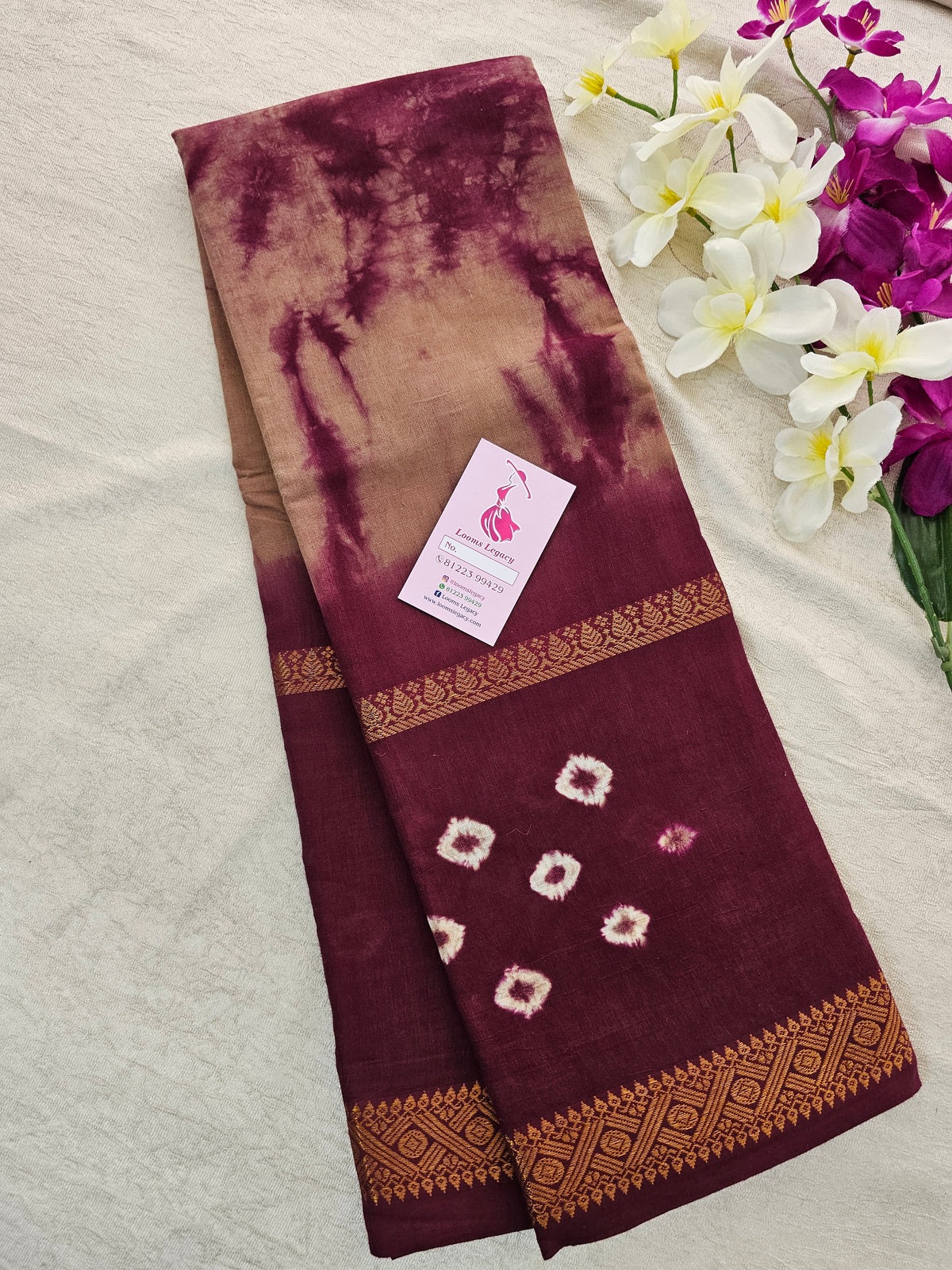 Madurai Sungadi Cotton Saree with Mayruri Border - Beige with Maroon