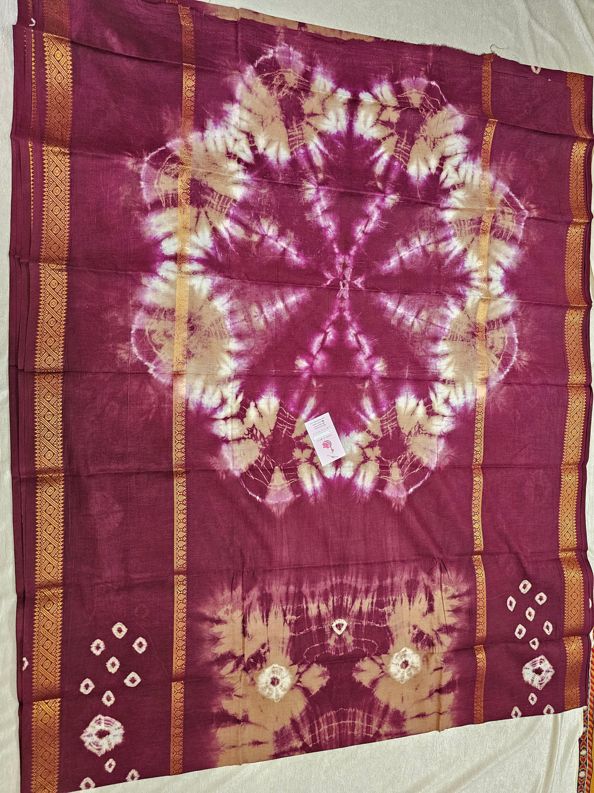 Madurai Sungadi Cotton Saree with Mayruri Border - Beige with Maroon