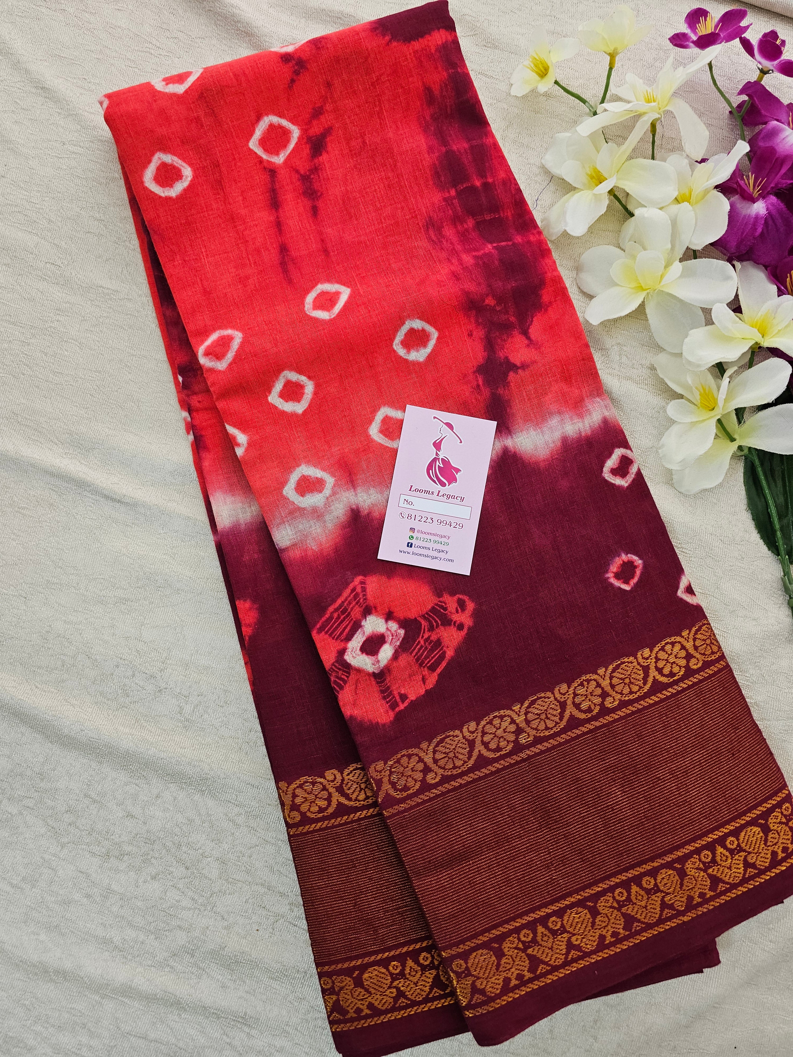 Beige and Red Madurai Sungudi Cotton Saree – Sharvari's