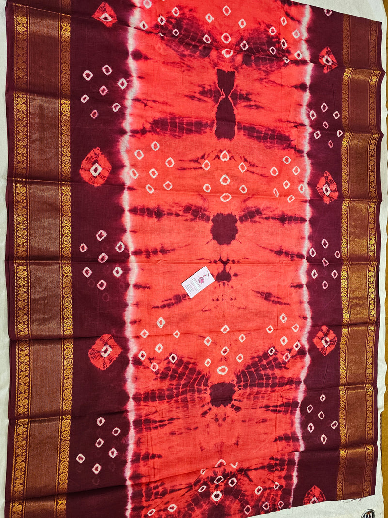 Madurai Sungadi Cotton Saree with Big Borders  - Peachish Pink with Maroon