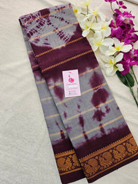 Madurai Sungadi Cotton Saree with Velthari Pattern - Marron with Grey