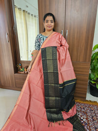 Semi Raw Silk Saree - Peach with Black