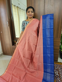 Semi Raw Silk Saree - Peach with Royal Blue