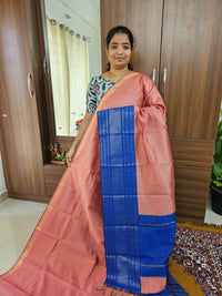 Semi Raw Silk Saree - Peach with Royal Blue