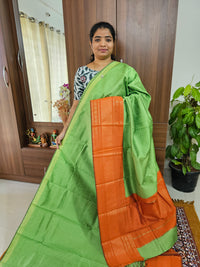 Semi Raw Silk Saree - Green with Orange