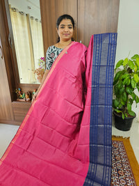 Semi Raw Silk Saree - Pink with Blue