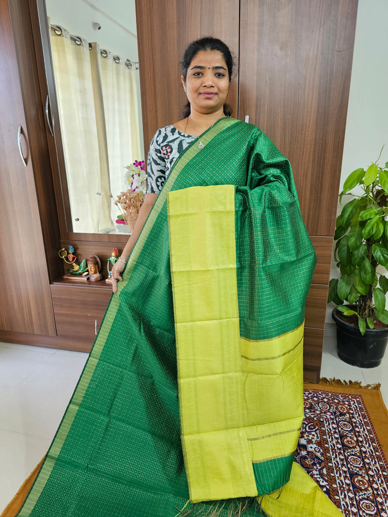 Semi Raw Silk Saree - Green with Lime Green