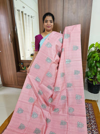 Semi Maandu Tussar Zari Weaving Floral Butta Saree - Peach with Peacock Green