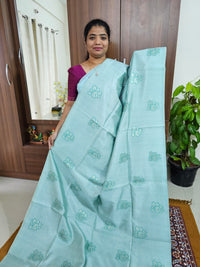 Semi Maandu Tussar Zari Weaving Floral Butta Saree - Pastel Green with Sea Green