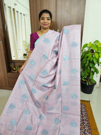 Semi Maandu Tussar Zari Weaving Floral Butta Saree - Lavender with Peacock Blue