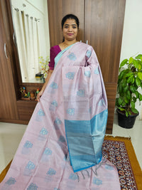 Semi Maandu Tussar Zari Weaving Floral Butta Saree - Lavender with Peacock Blue